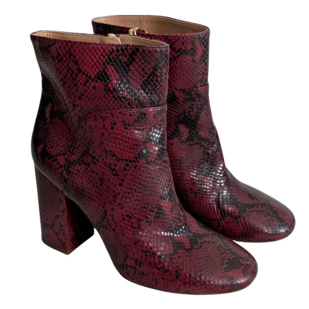 Twin-Set Leather Ankle Boots in Red Python Print Size 40 / US 10